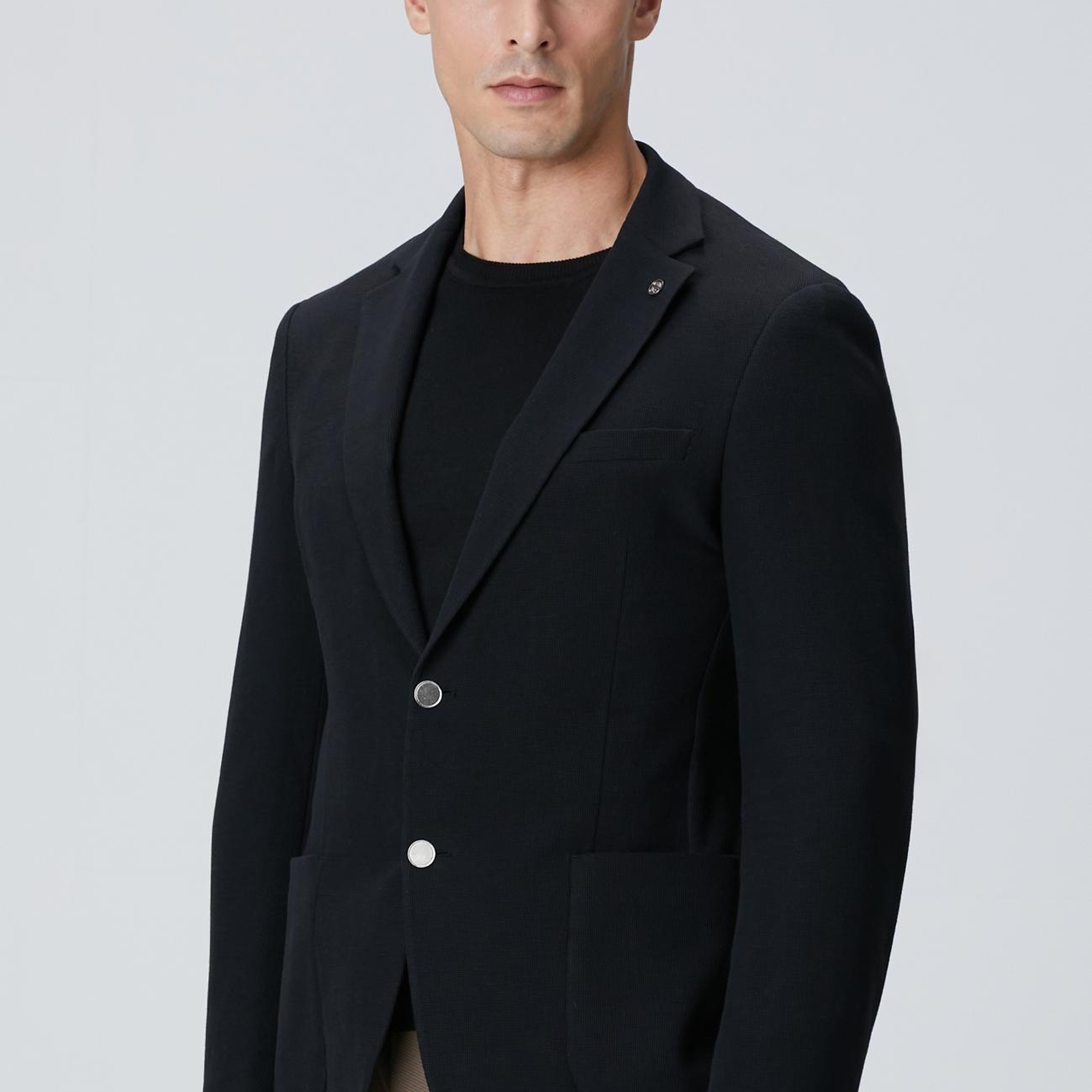 Network Erkek Siyah Mona Yaka Metal Düğmeli Örme Blazer Ceket