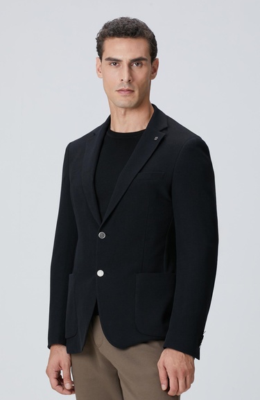  Network Erkek Siyah Mona Yaka Metal Düğmeli Örme Blazer Ceket
