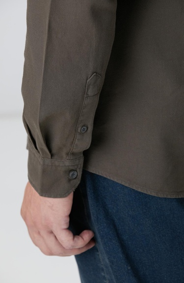  Network Erkek Haki Comfort Fit Petek Desen Parça Boya Gömlek