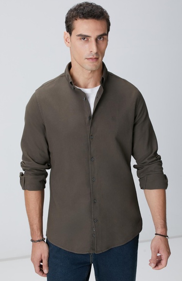  Network Erkek Haki Comfort Fit Petek Desen Parça Boya Gömlek