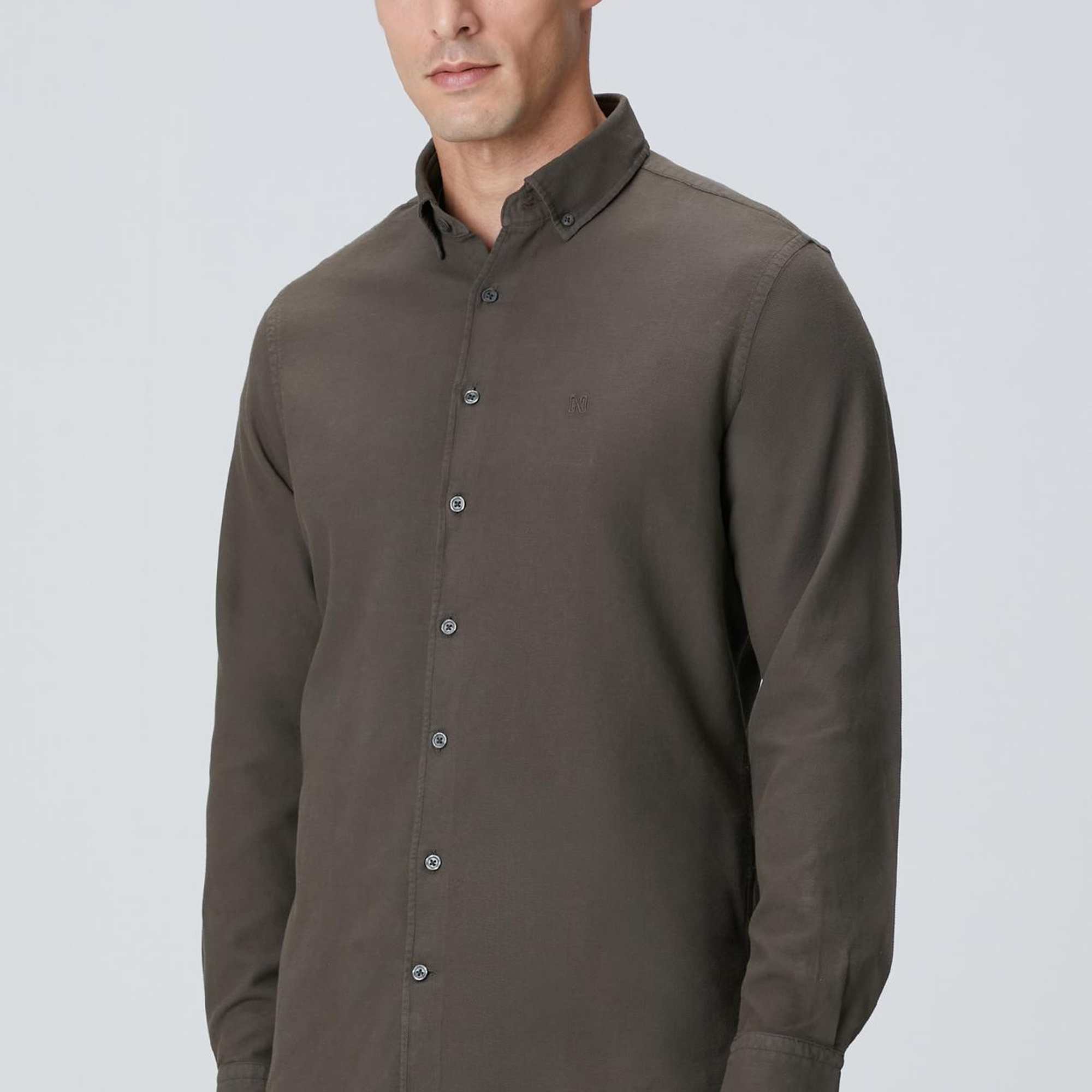 Network Erkek Haki Comfort Fit Petek Desen Parça Boya Gömlek