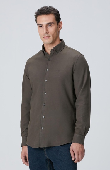  Network Erkek Haki Comfort Fit Petek Desen Parça Boya Gömlek