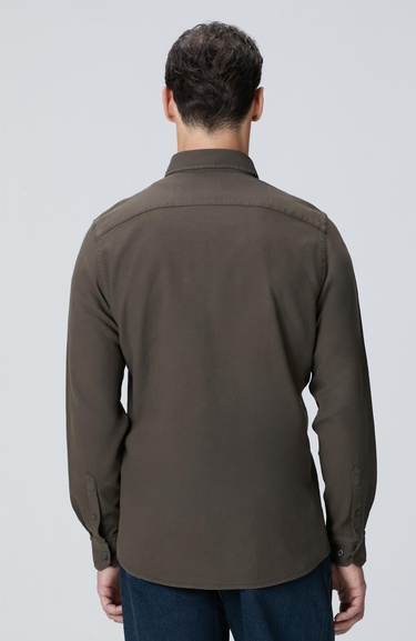  Network Erkek Haki Comfort Fit Petek Desen Parça Boya Gömlek