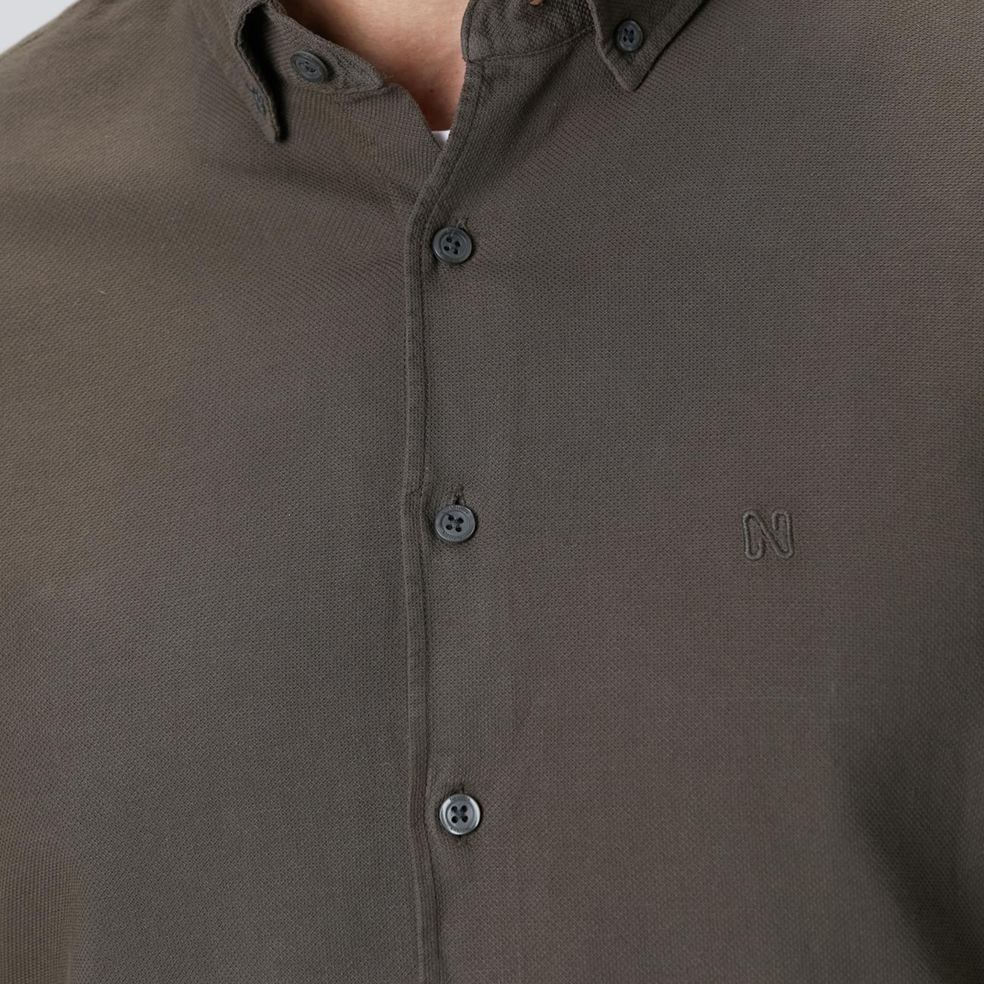 Network Erkek Haki Comfort Fit Petek Desen Parça Boya Gömlek