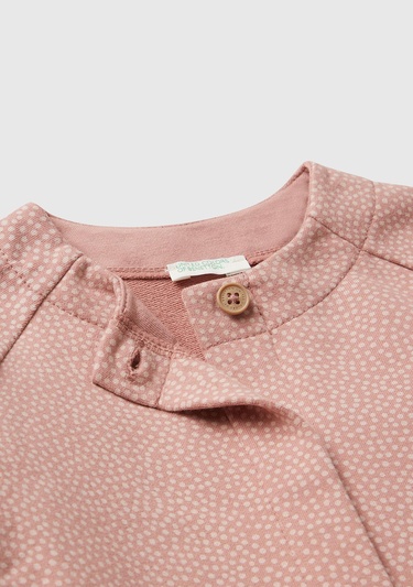  Bebek Gül Kurusu Tamamı Desenli Gizli Çıtçıt Düğmeli Cepli Sweatshirt