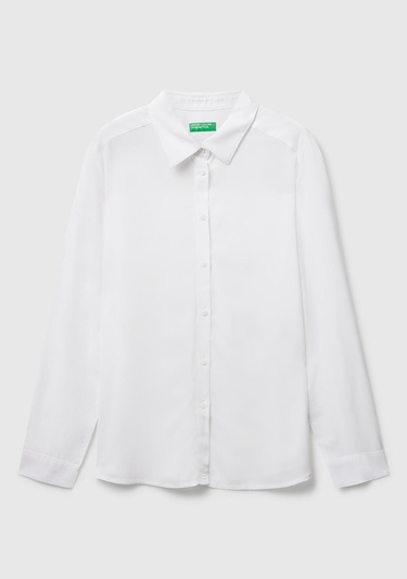  Kadın Beyaz %100 Viskoz Düğmeli Gömlek