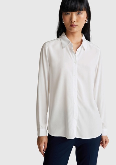  Kadın Beyaz %100 Viskoz Düğmeli Gömlek