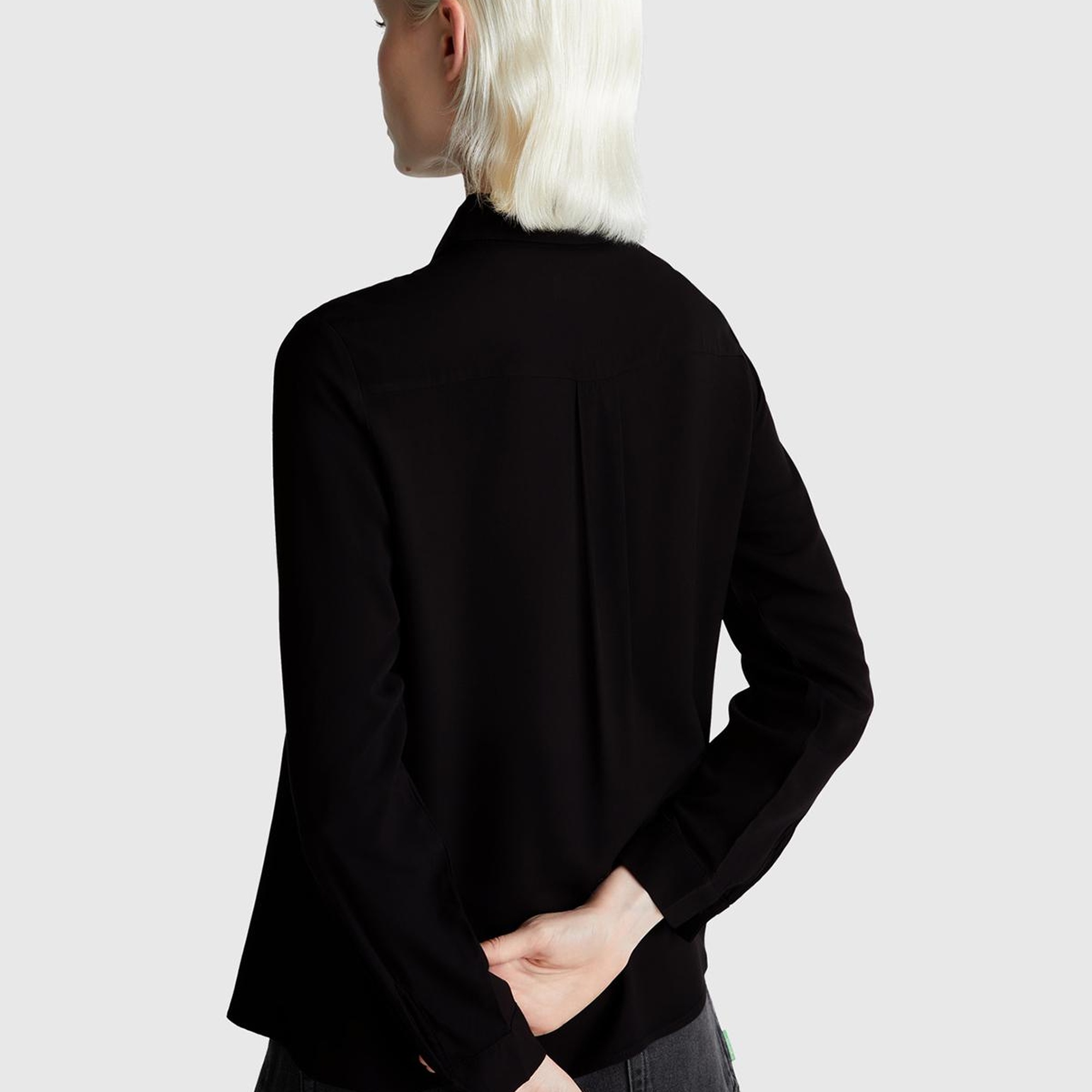 Kadın Siyah %100 Viskoz Düğmeli Gömlek