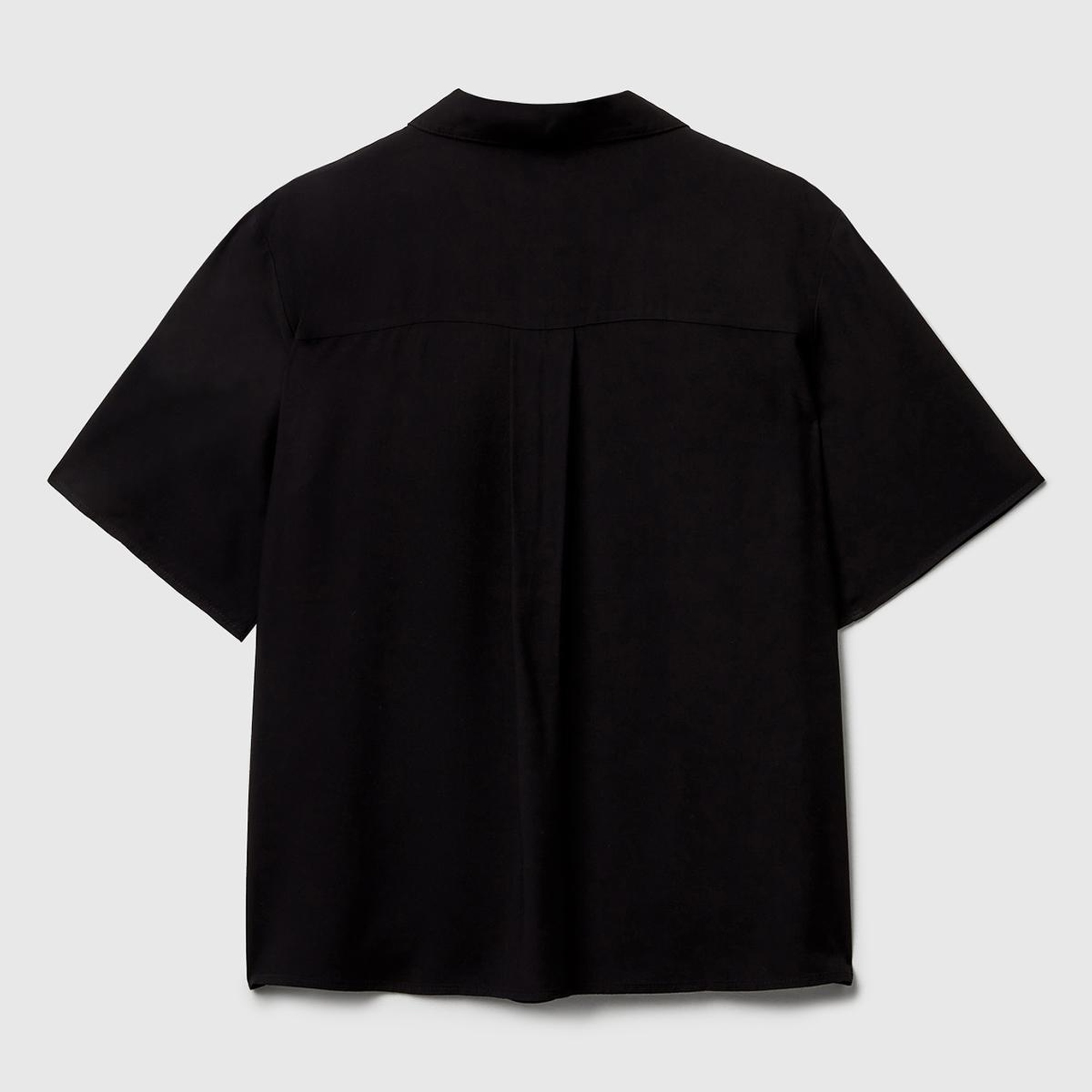 Kadın Siyah %100 Viskoz Düğmeli Kısa Kollu Gömlek