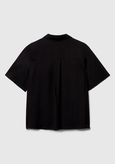  Kadın Siyah %100 Viskoz Düğmeli Kısa Kollu Gömlek