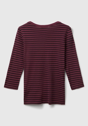  Kadın Mor %100 Pamuk Çizgili Logolu Kayık Yaka Truvakar Kol T-Shirt