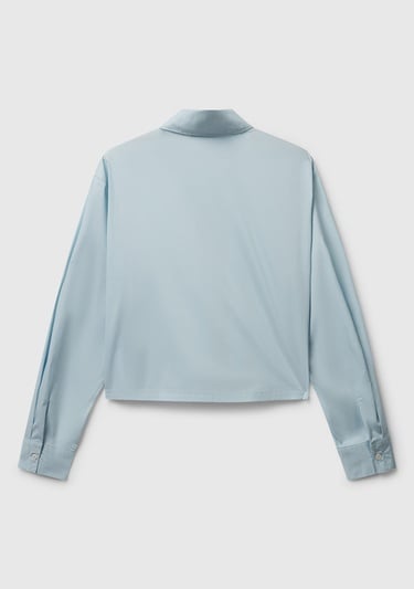  Kadın Açık Mavi Pamuk Karışımlı Streç Poplin Gömlek