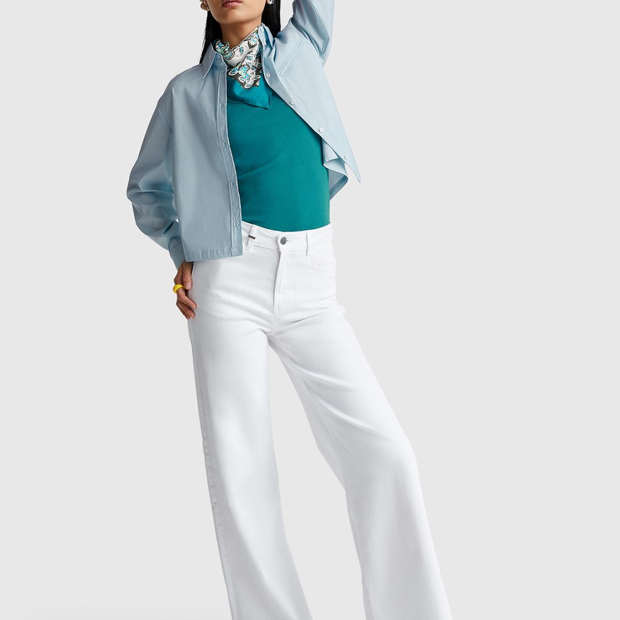 Kadın Açık Mavi Pamuk Karışımlı Streç Poplin Gömlek