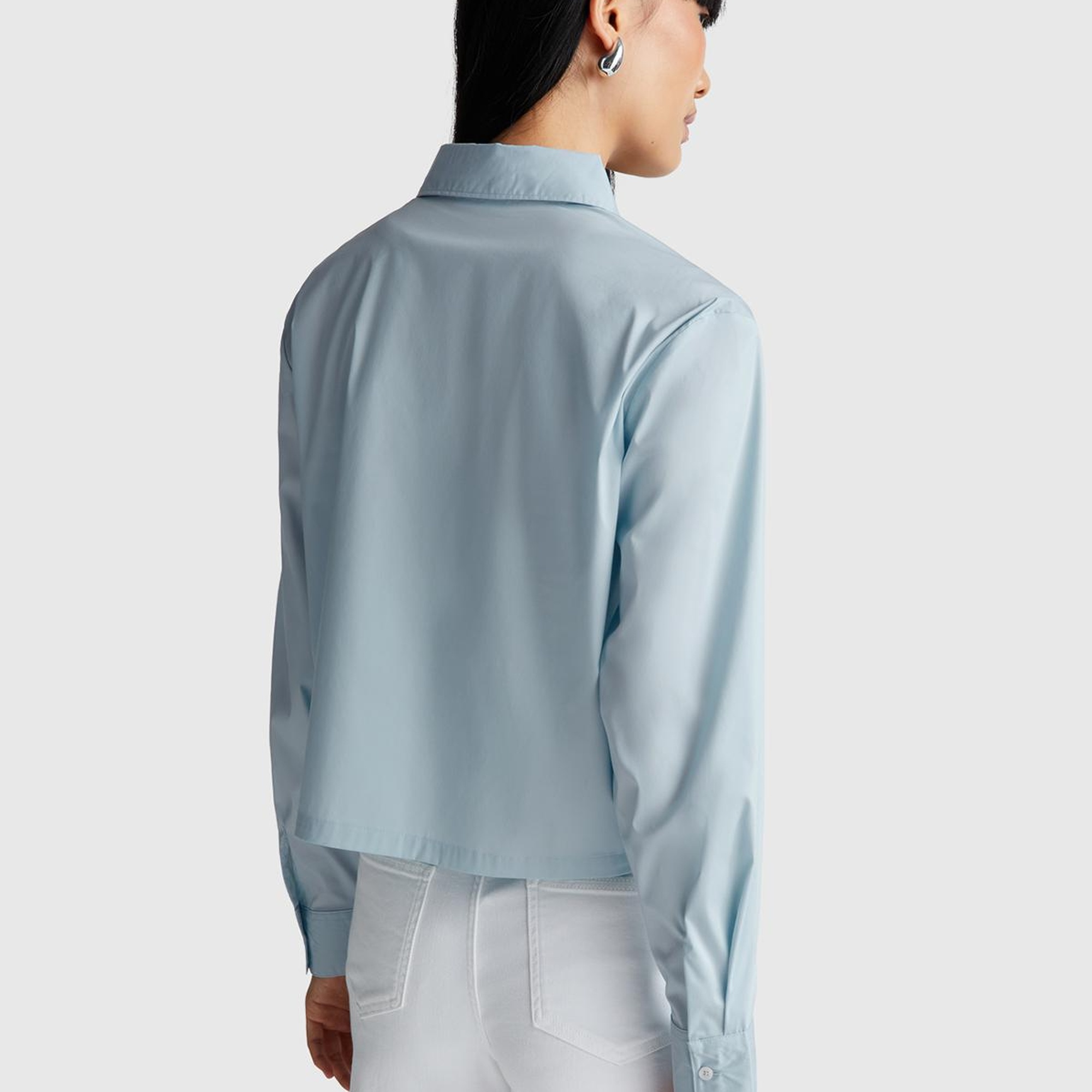 Kadın Açık Mavi Pamuk Karışımlı Streç Poplin Gömlek