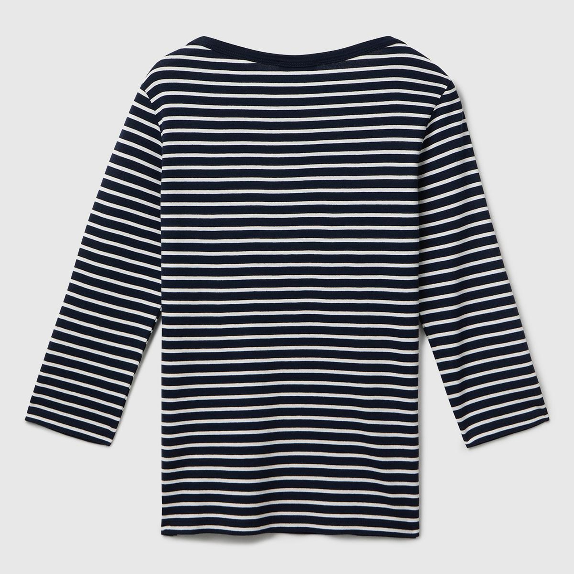 Kadın Lacivert %100 Pamuk Çizgili Logolu Kayık Yaka Truvakar Kol T-Shirt