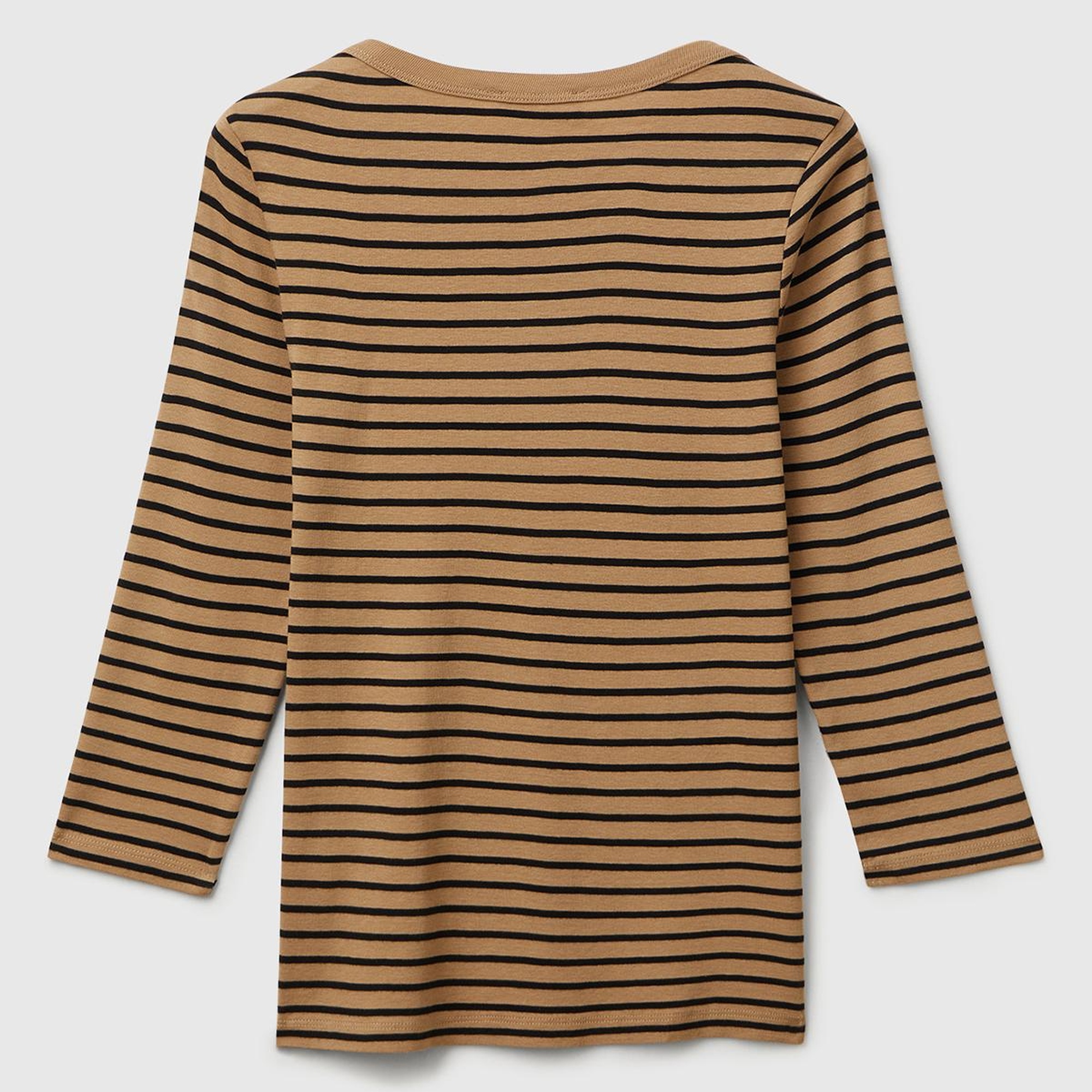 Kadın Kahverengi  %100 Pamuk Çizgili Logolu Kayık Yaka Truvakar Kol T-Shirt