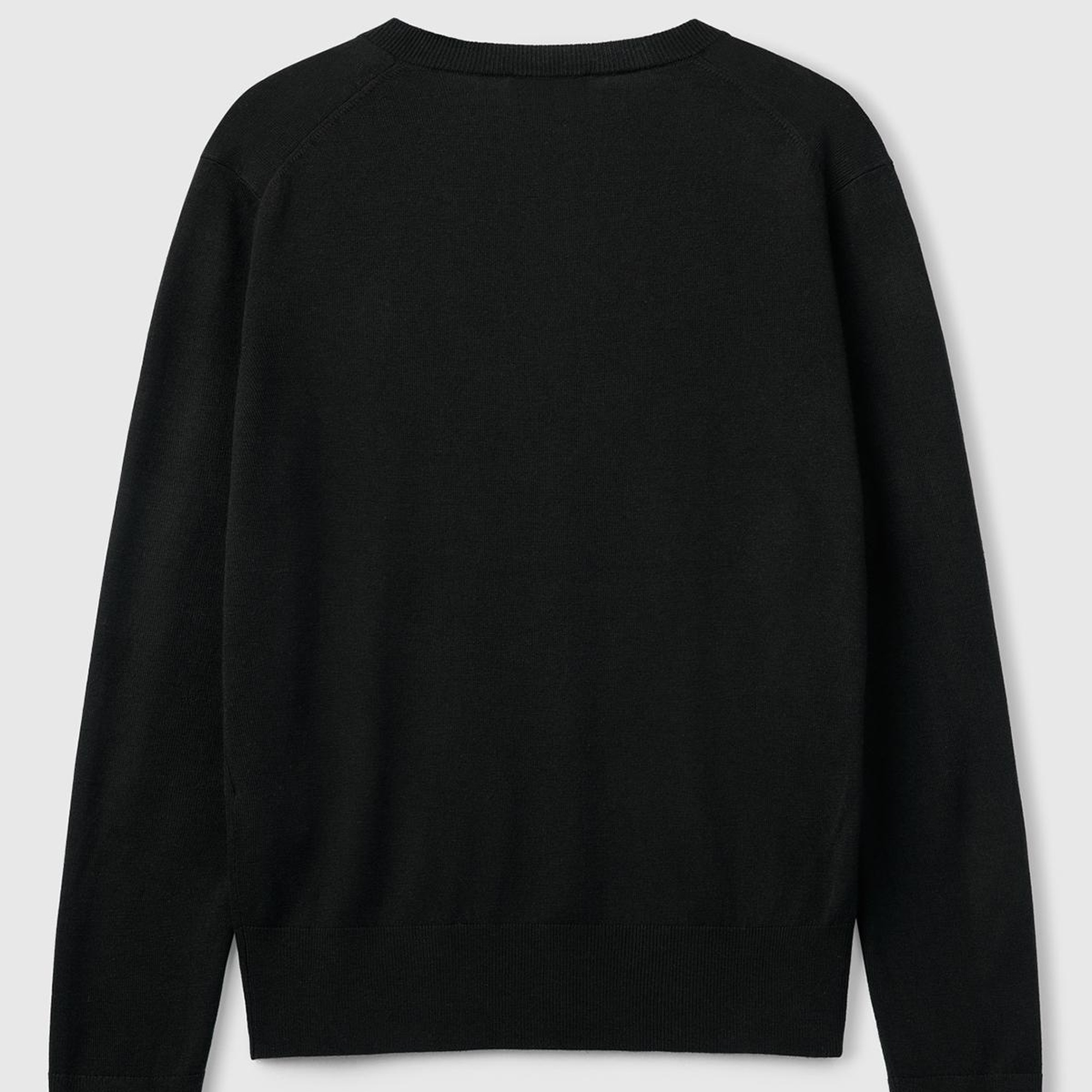 Kadın Siyah Viskoz ve İpek Karışımlı V Yaka Triko Kazak