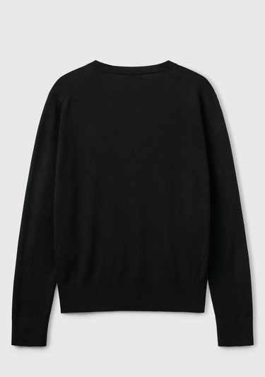  Kadın Siyah Viskoz ve İpek Karışımlı V Yaka Triko Kazak