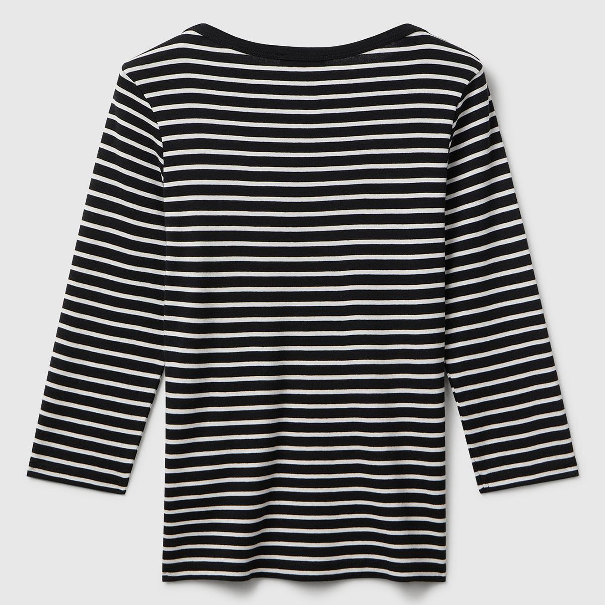 Kadın Sİyah %100 Pamuk Çizgili Logolu Kayık Yaka Truvakar Kol T-Shirt