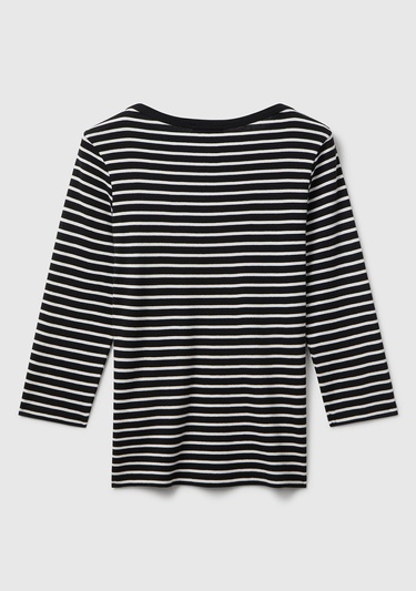  Kadın Sİyah %100 Pamuk Çizgili Logolu Kayık Yaka Truvakar Kol T-Shirt