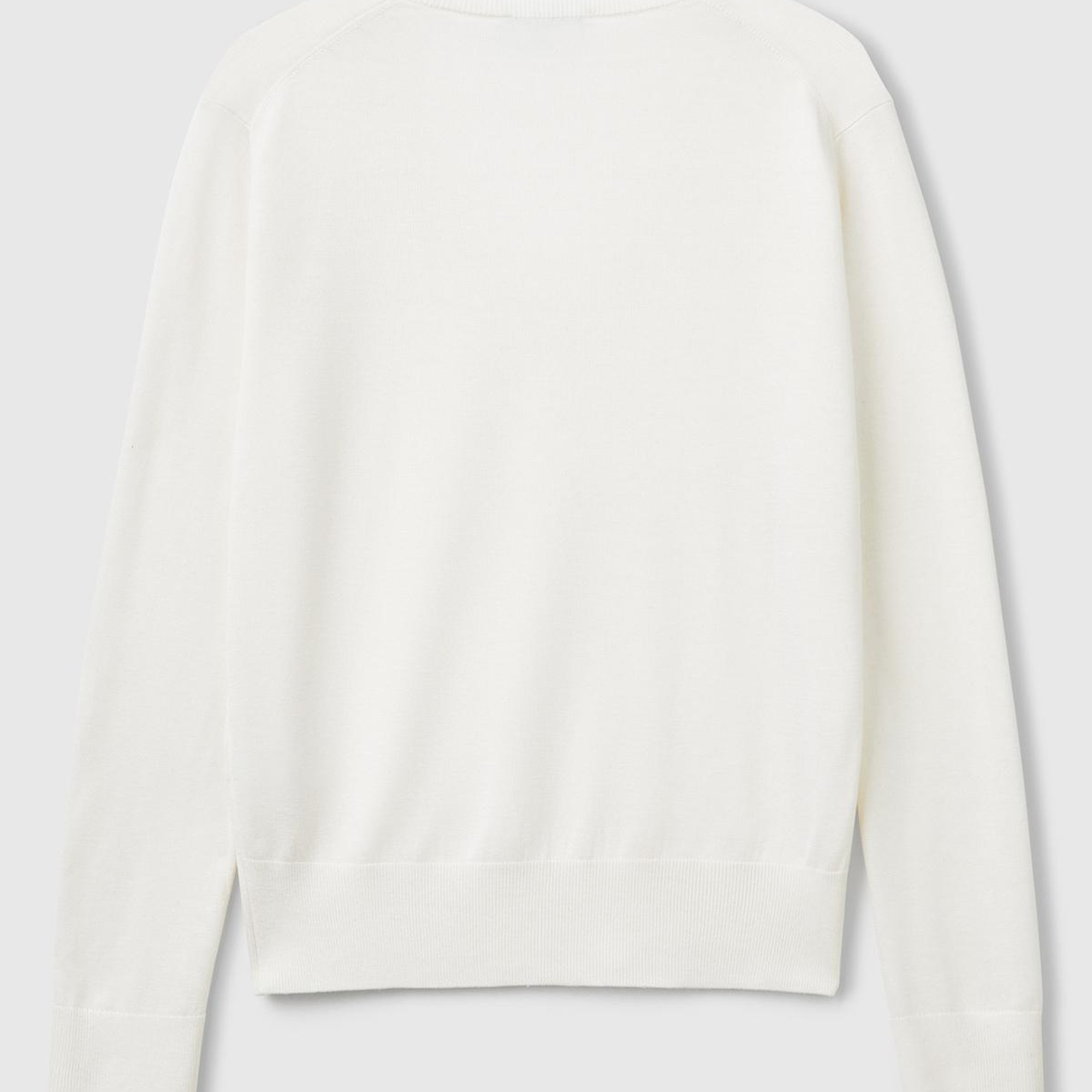 Kadın Krem Viskoz ve İpek Karışımlı V Yaka Triko Kazak