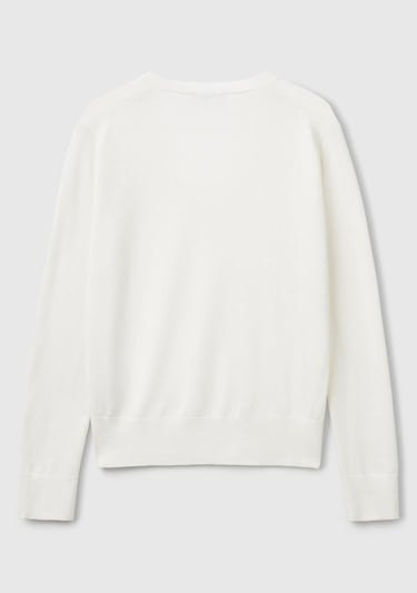  Kadın Krem Viskoz ve İpek Karışımlı V Yaka Triko Kazak