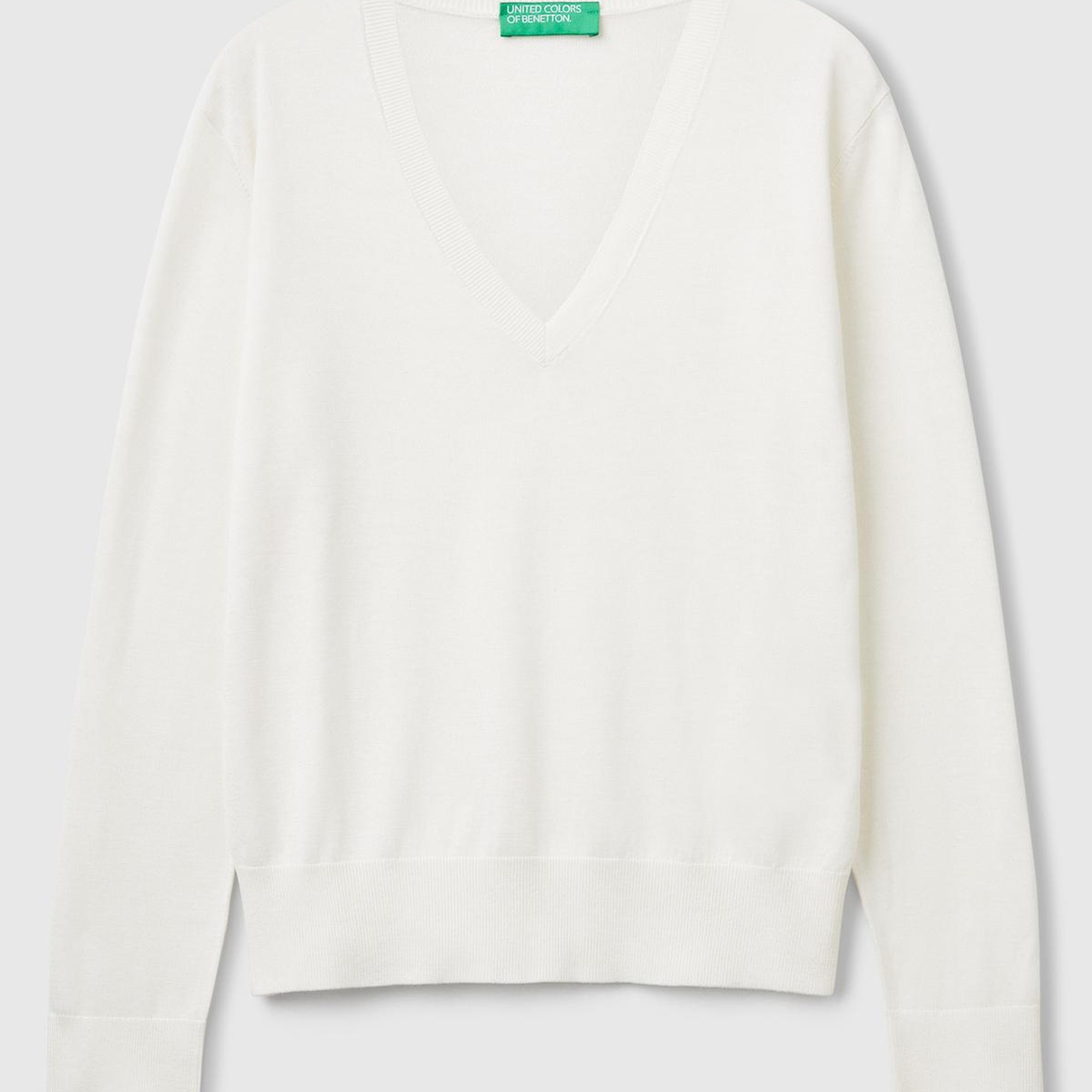 Kadın Krem Viskoz ve İpek Karışımlı V Yaka Triko Kazak