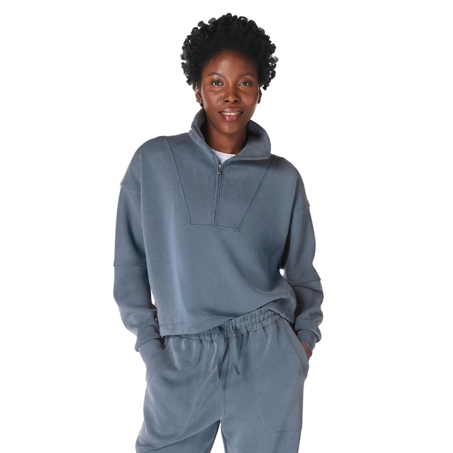  Sweaty Betty Sand Wash Funnel Neck Half Zip Kadın Mavi Sweatshirt