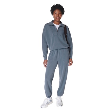  Sweaty Betty Sand Wash Funnel Neck Half Zip Kadın Mavi Sweatshirt