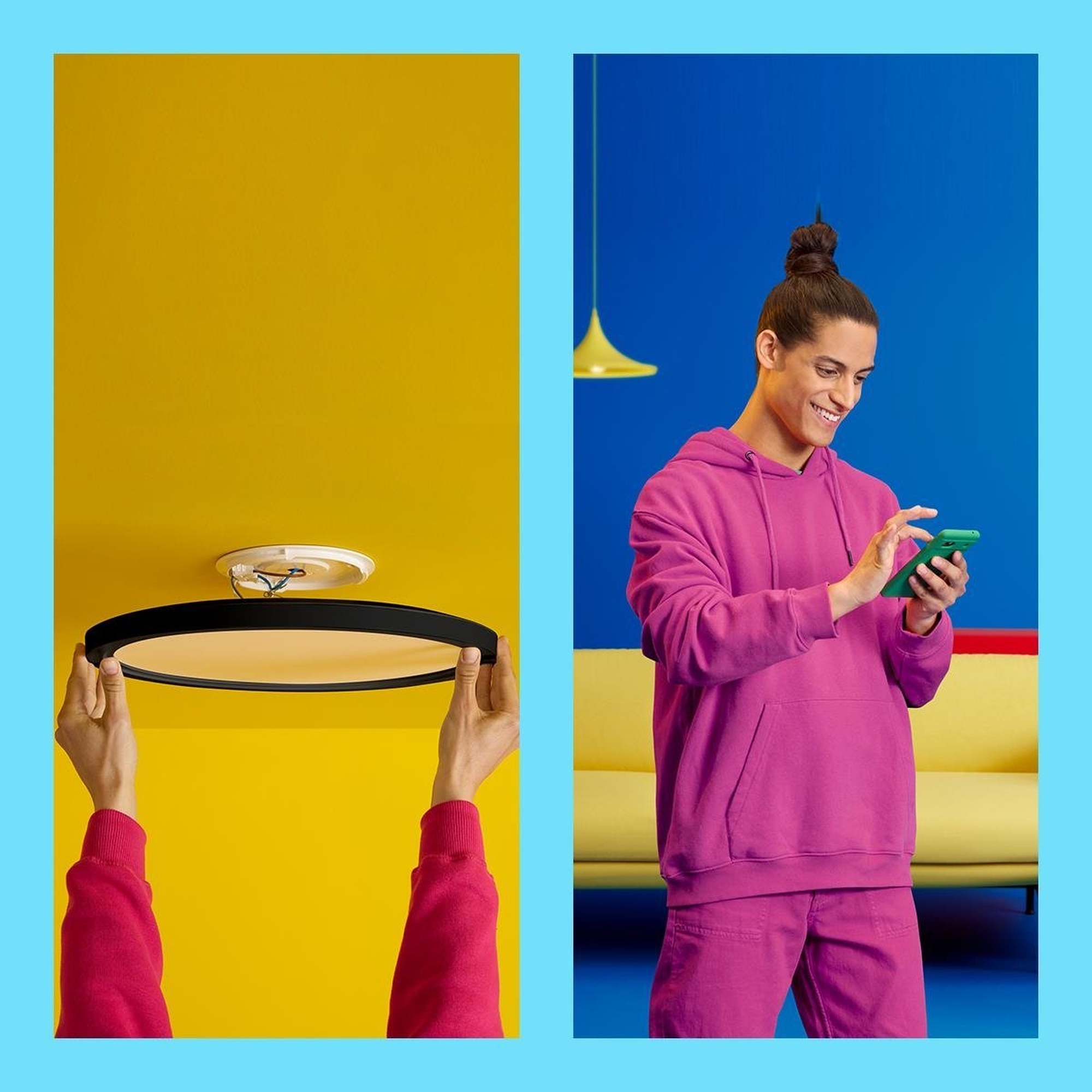 Wiz SuperSlim 22W Siyah Sıva Üstü RGB Akıllı LED Yuvarlak Panel Tavan Armatürü 42 cm çapında 2600 Lumen