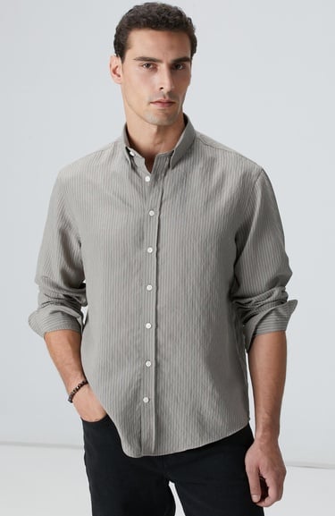  Network Erkek Haki Çizgili Gömlek