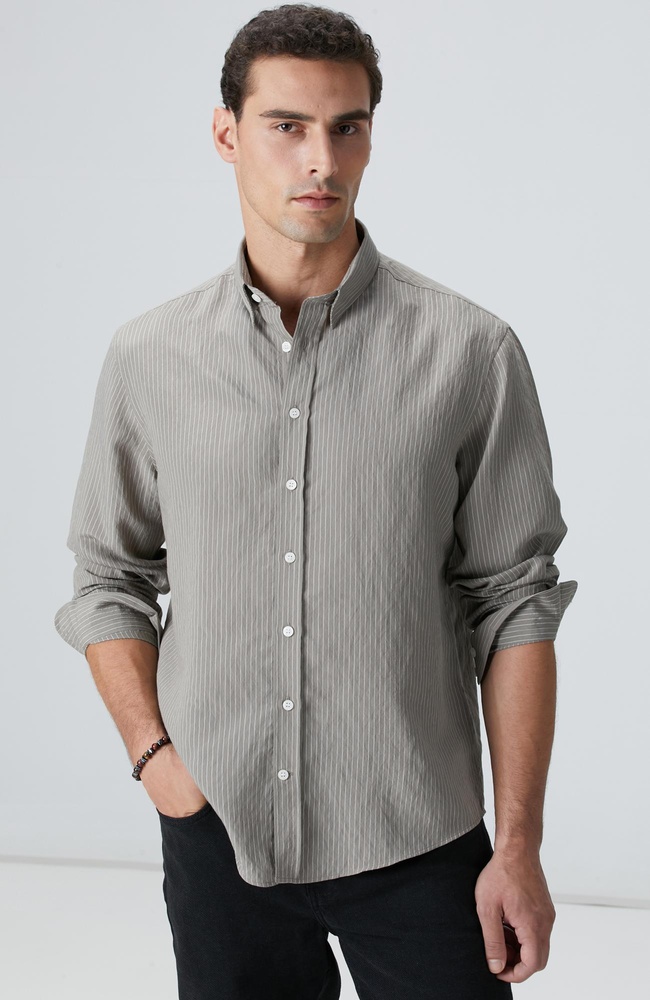  Network Erkek Haki Çizgili Gömlek