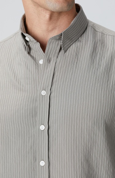  Network Erkek Haki Çizgili Gömlek