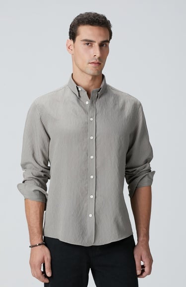  Network Erkek Haki Çizgili Gömlek