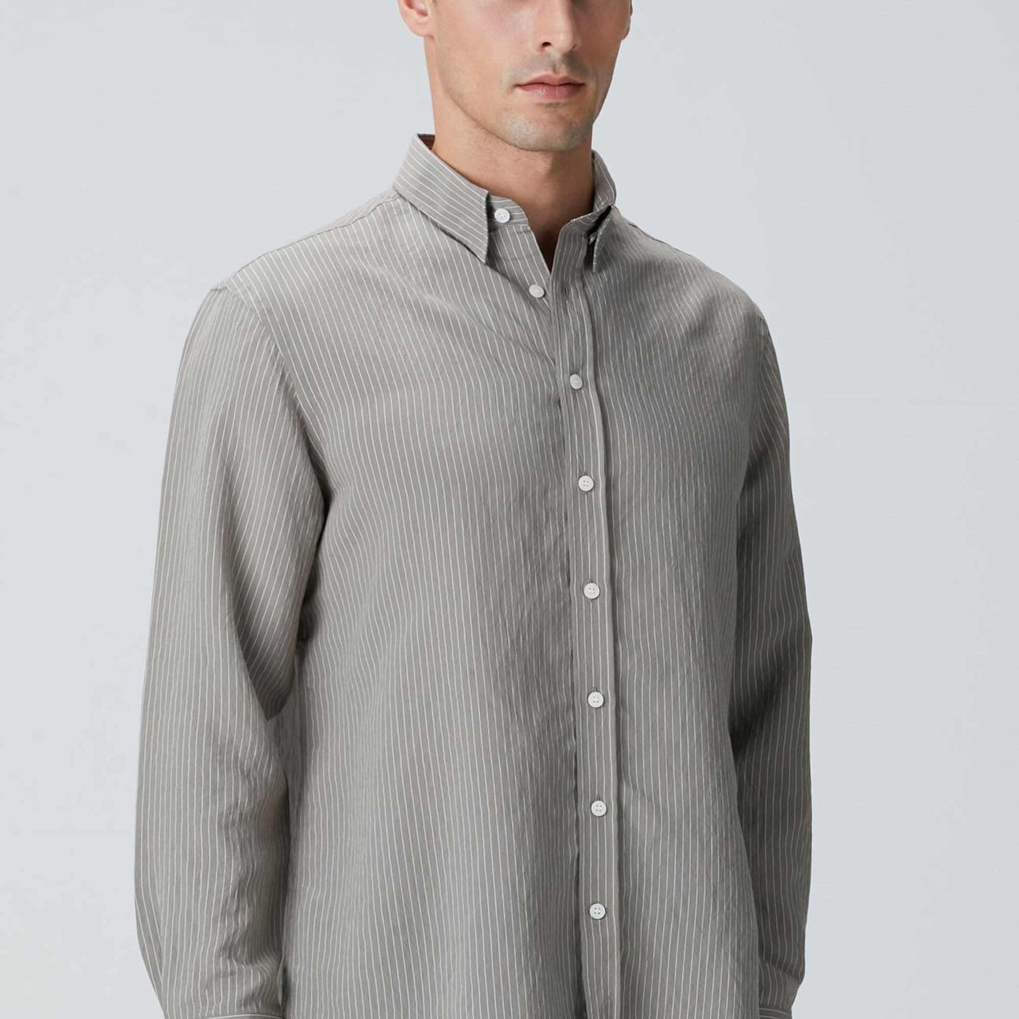 Network Erkek Haki Çizgili Gömlek