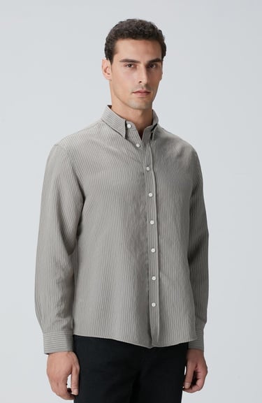  Network Erkek Haki Çizgili Gömlek