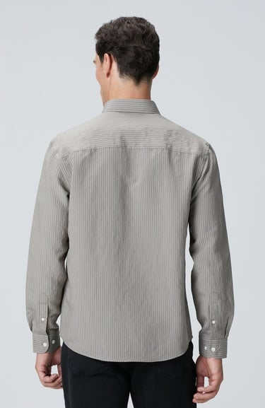  Network Erkek Haki Çizgili Gömlek