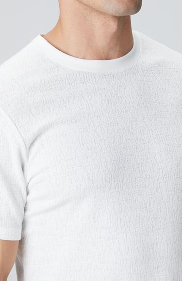  Network Erkek Kırık Beyaz Bisiklet Yaka Jakarlı T-shirt