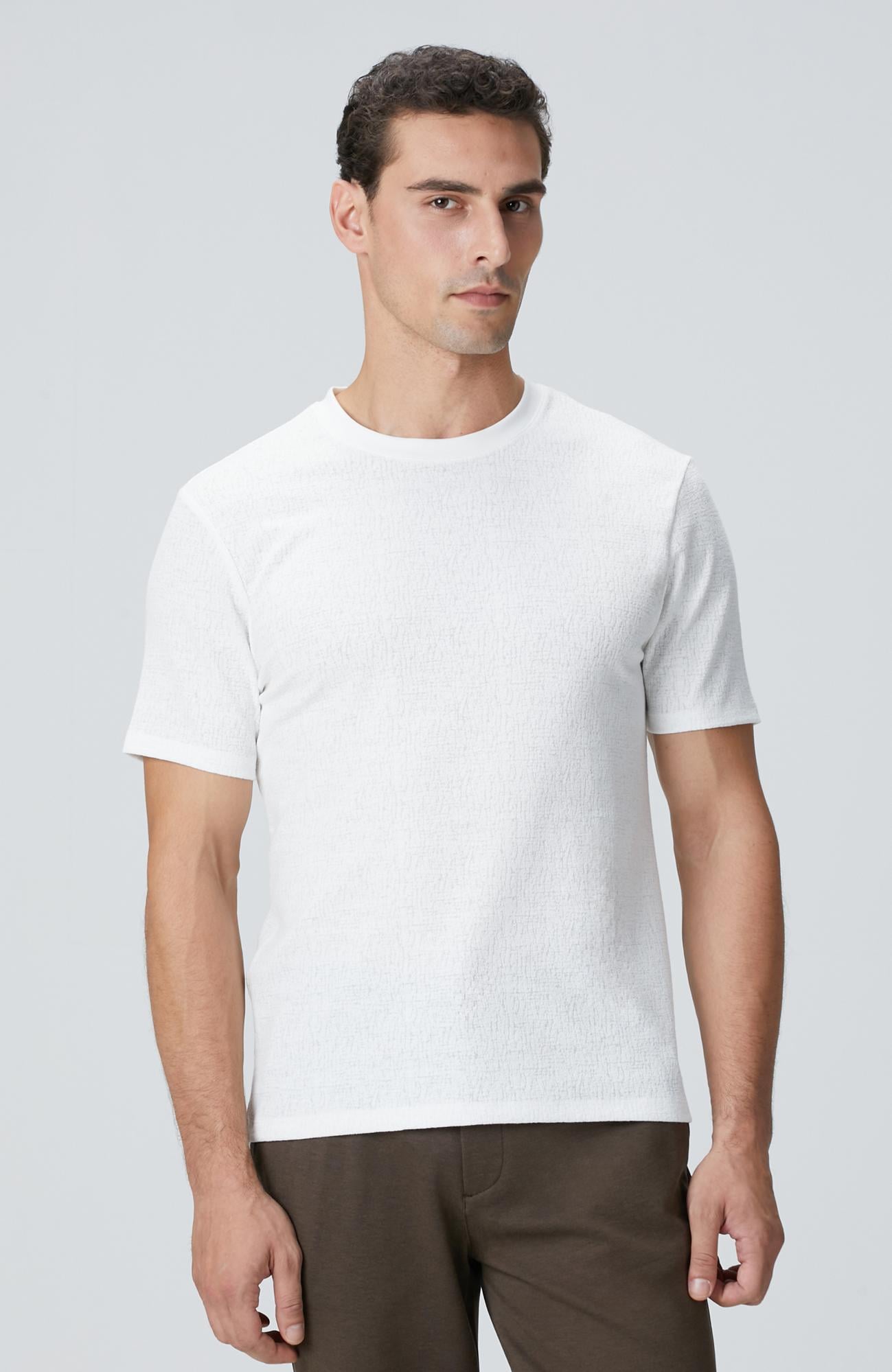  Network Erkek Kırık Beyaz Bisiklet Yaka Jakarlı T-shirt