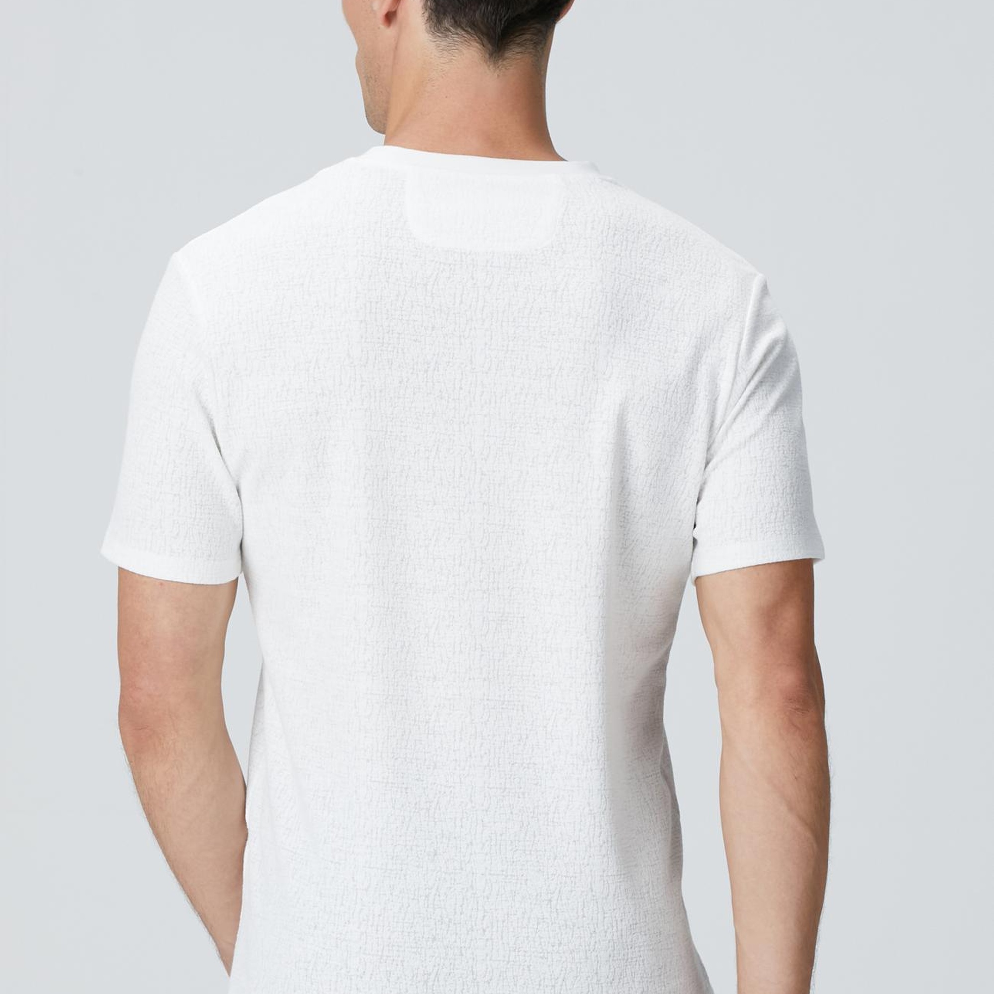 Network Erkek Kırık Beyaz Bisiklet Yaka Jakarlı T-shirt