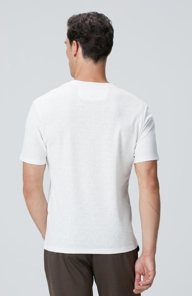  Network Erkek Kırık Beyaz Bisiklet Yaka Jakarlı T-shirt