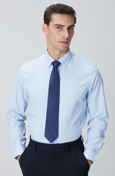  Network Erkek Açık Mavi Slim Fit Lycralı Cotton Petek Desen Gömlek