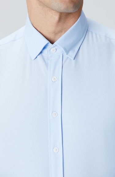  Network Erkek Açık Mavi Slim Fit Lycralı Cotton Petek Desen Gömlek