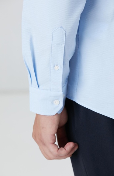  Network Erkek Açık Mavi Slim Fit Lycralı Cotton Petek Desen Gömlek