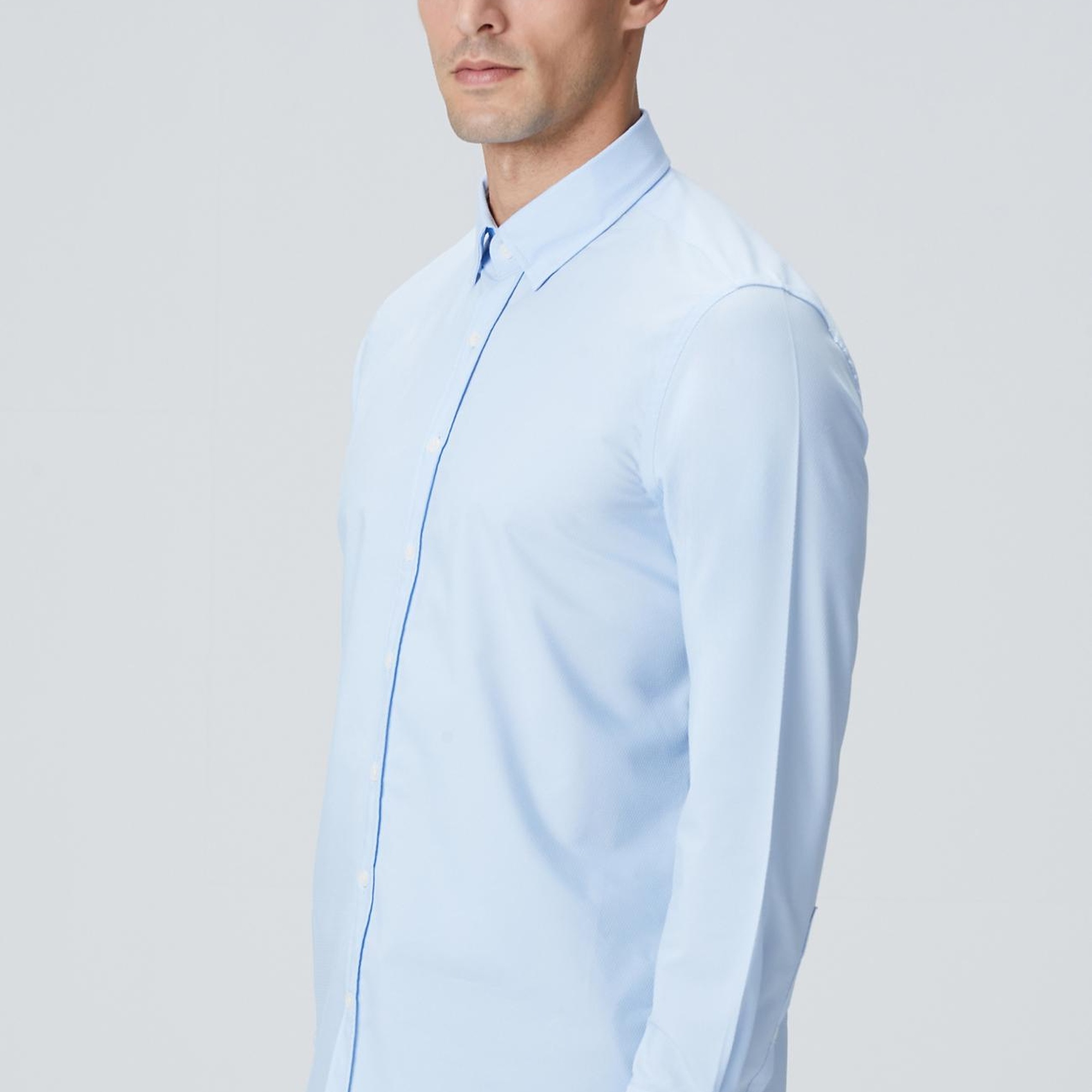 Network Erkek Açık Mavi Slim Fit Lycralı Cotton Petek Desen Gömlek