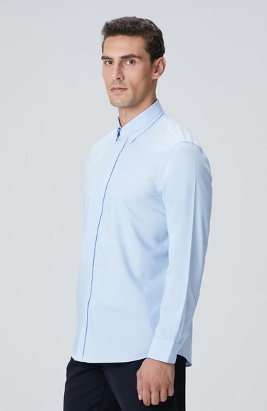  Network Erkek Açık Mavi Slim Fit Lycralı Cotton Petek Desen Gömlek