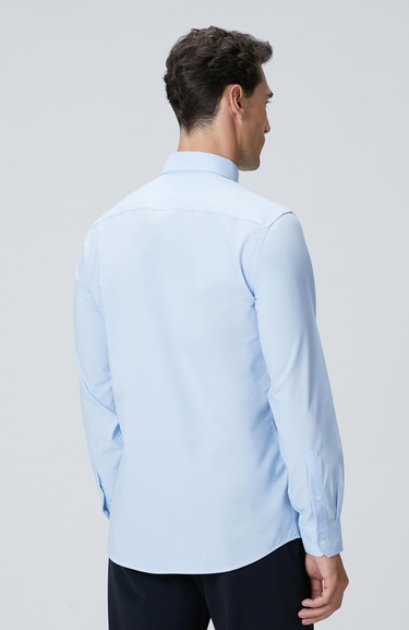  Network Erkek Açık Mavi Slim Fit Lycralı Cotton Petek Desen Gömlek