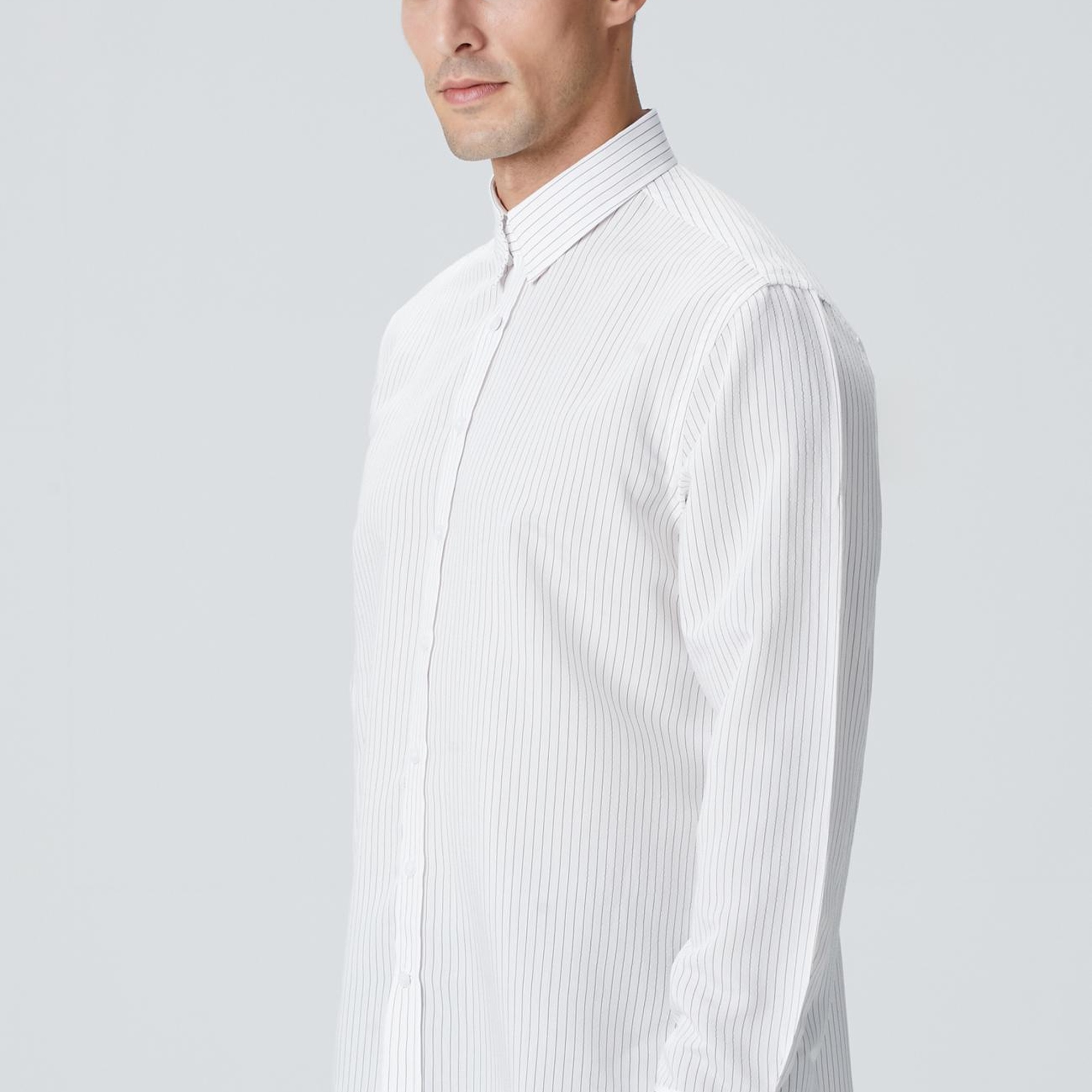 Network Erkek Beyaz Çizgili Gömlek