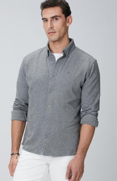  Network Erkek Gri Flanel Görünümlü Örme Gömlek