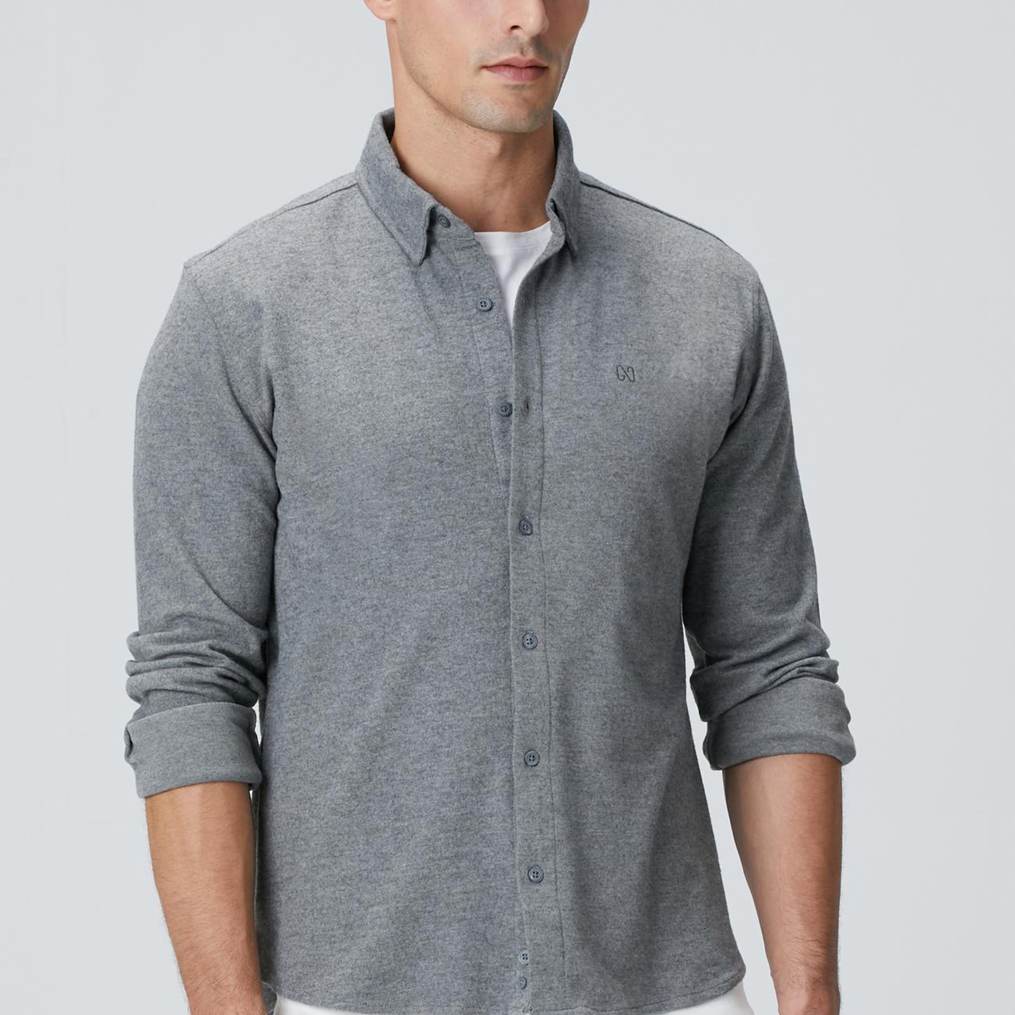 Network Erkek Gri Flanel Görünümlü Örme Gömlek